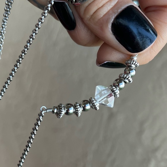 Genuine herkimer diamond crystal double layer stainless steel angel necklace - Picture 5 of 14